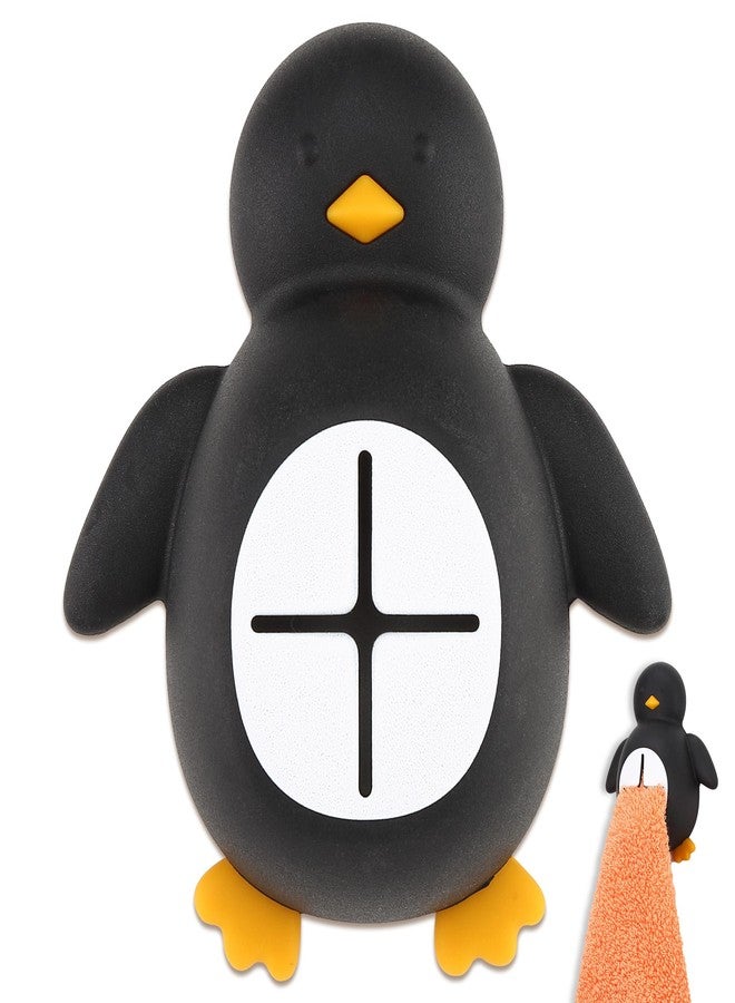 FTONENI Penguin Silicone Kitchen Towel Hook, Cute Adhesive Push Pull Holder for Dish Rags, Hand Towels, Gloves, Sponge, Bathroom & Kitchen Wall Hooks, Gift for Women Men Friends Home Decor - FGD525 - Image 1